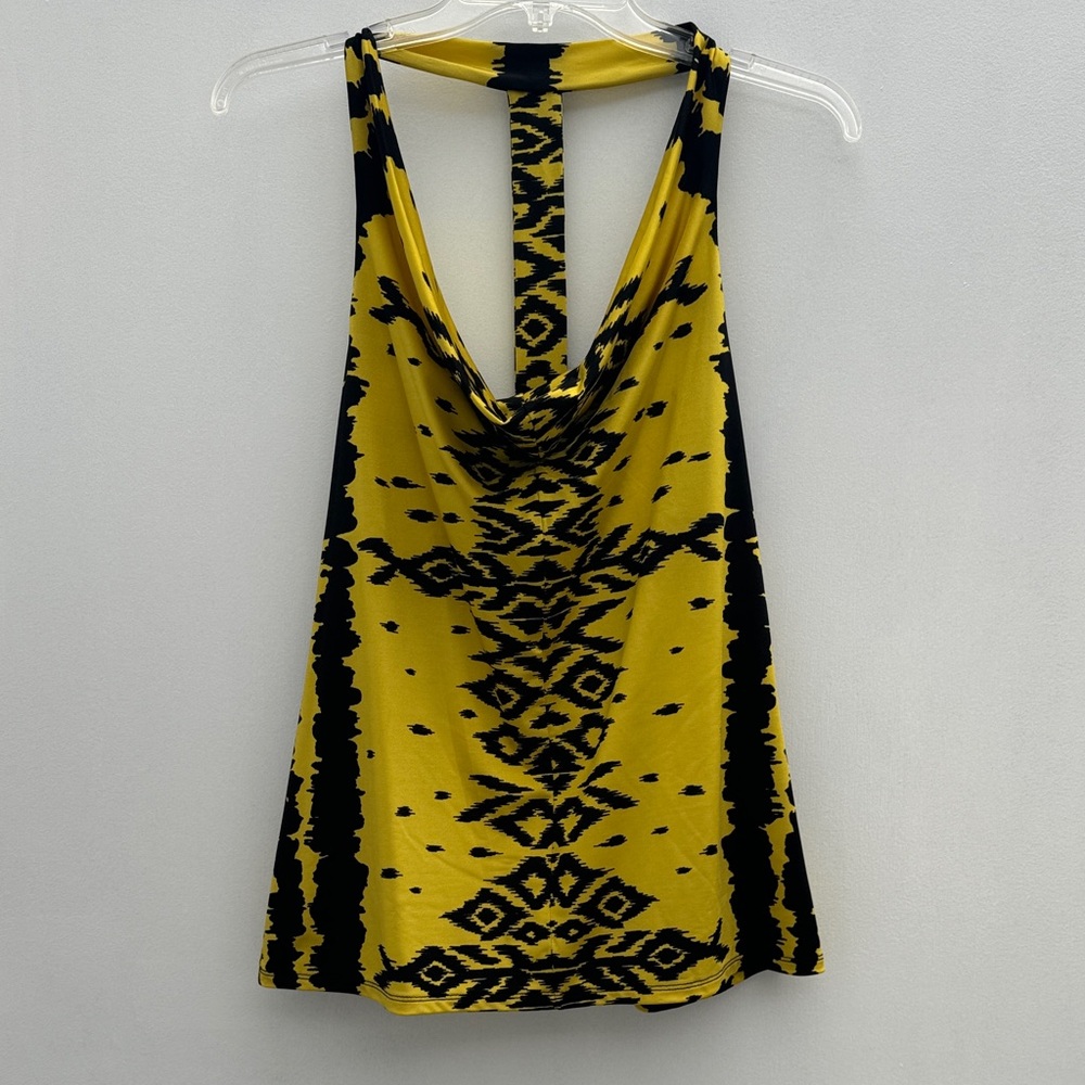 INC Yellow and Black Tribal Y2K Print Top
